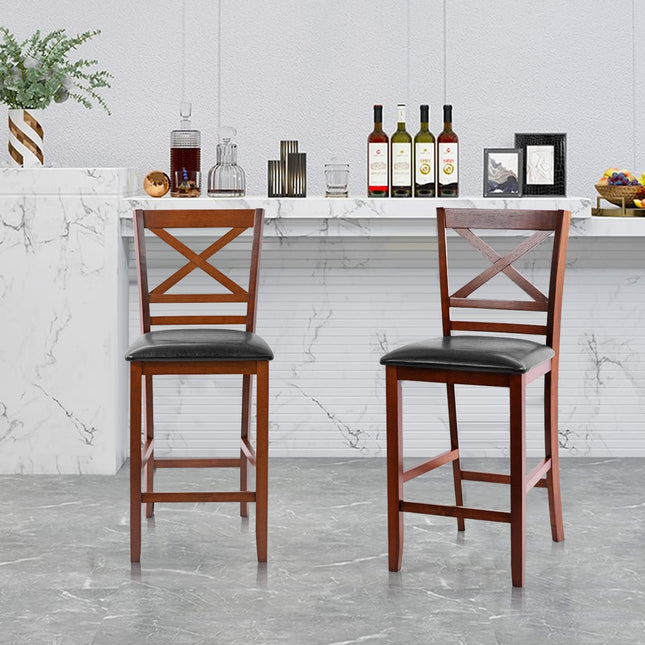 Dreamade Modern 25” Counter Height Dining Pub Stools with X-Shaped Backrest, Soft Cushion & Durable PU Seat