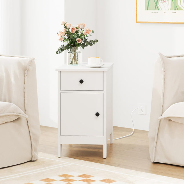 Dreamade Nightstand with Charging Station, Flip Top End Table w/USB Ports & Outlets, Modern Side Table w/Storage Drawer