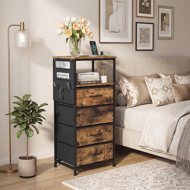 Dreamade Modern 34" Bedside Table with 4 Fabric Drawers (1/2)