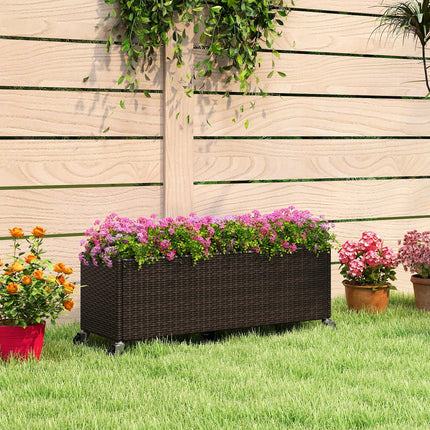 Dreamade 38”x12”x14" Wicker Raised Garden Bed with Wheels