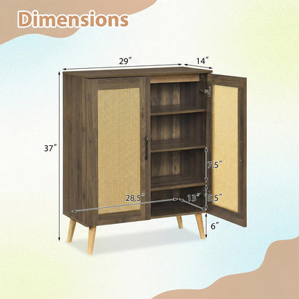 Dreamade Shoe Cabinet with Doors 4-Tier Rattan Shoe Rack Organizer Cabinet(Rattan Door)