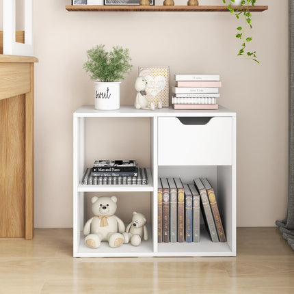 Dreamade 3 Cube Bookcase with Drawer, 2 Tier Bookshelf for Small Space, Modern Freestandin