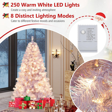 Dreamade 6FT / 7.5FT Pre-Lit Tinsel Christmas Tree with Warm White LED Lights