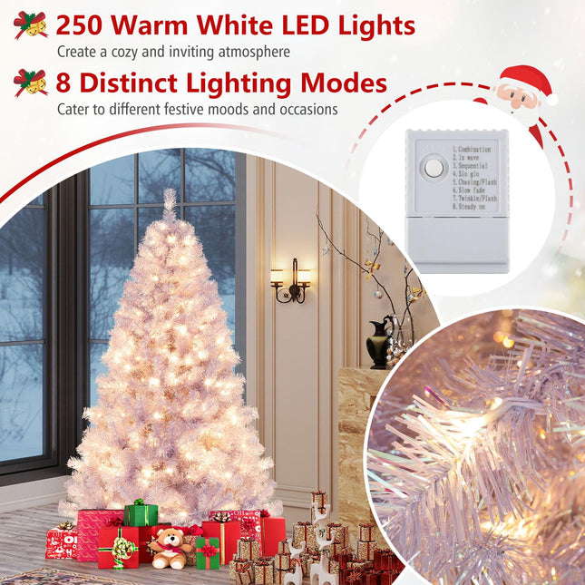 Dreamade 6FT / 7.5FT Pre-Lit Tinsel Christmas Tree with Warm White LED Lights