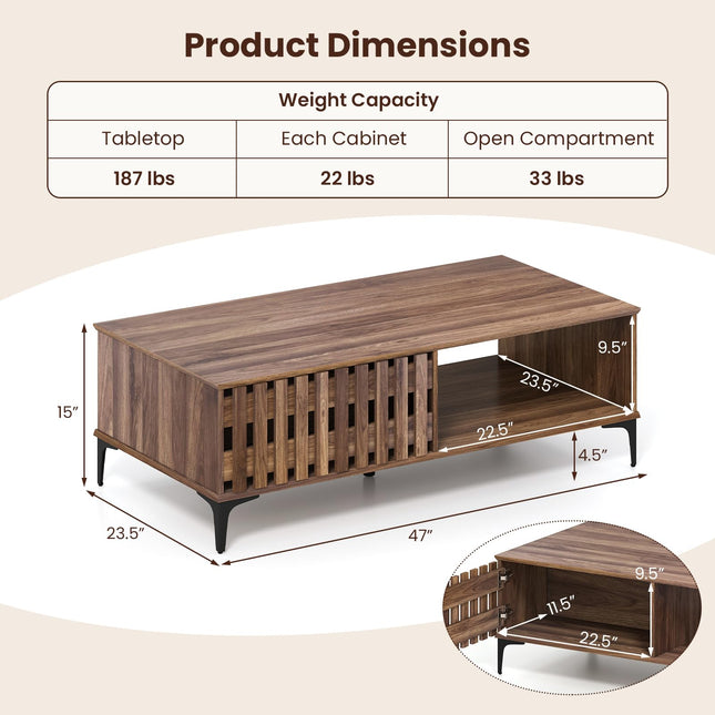 Dreamade 47 Inch Wood Mid Century Coffee Table with Storage