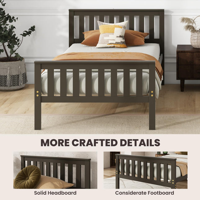Dreamade Queen/Full/Twin Size Wood Bed Frames with Headboard, Mid Century Platform Bed with Wooden Slats Support