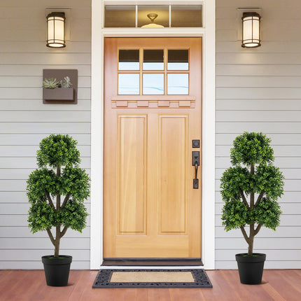 Dreamade Artificial Boxwood Topiary Tree, 45” Tall Faux Potted Plants with 5 Ball-Shaped Topiaries, Cement Flowerpot