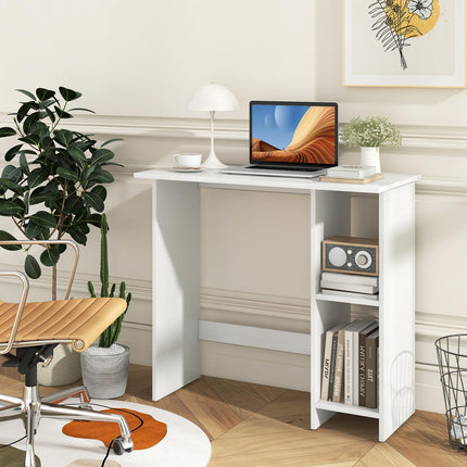 Dreamade Small Desk, Compact Study Writing Desk with 3-Position Adjustable Shelf, Anti-Toppling Kit