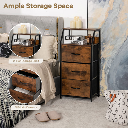 Dreamade 3 Drawers Dresser, Storage Tower w/ 3 Foldable Fabric Drawers & Open Shelves
