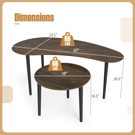 Dreamade Nesting Tables Set of 2 | Mid Century Modern Coffee Tables with Solid Wood Support Legs