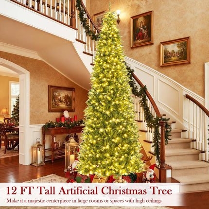 Dreamade 12 FT Tall Pre-Lit Hinged Xmas Tree with Quick Power Connector