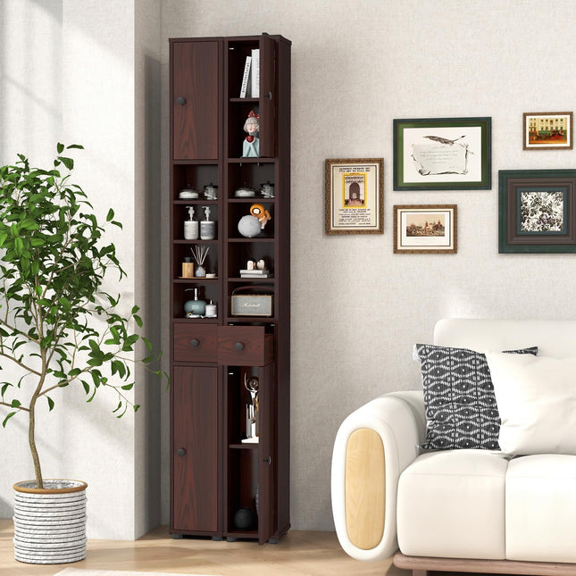 Dreamade Slim Bathroom Storage Cabinet - 71" Tall Narrow Floor Cabinet Cupboard with 2 Doors