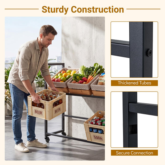 Dreamade 2-Tier Drink Crate Rack with 4 Universal Wheels