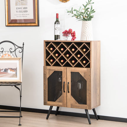 Dreamade Farmhouse Buffet Cabinet with Storage, Wine Bar Cabinet 11 Bottles Rack (Brown & Black)