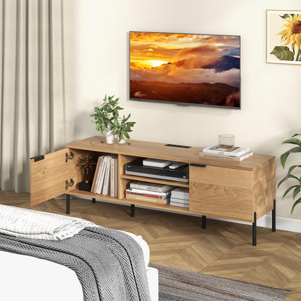 Dreamade TV Stand for TVs up to 65”, Entertainment Center with Charging Station, 2 Cabinets, Open Shelves, 6 Sturdy Metal Legs