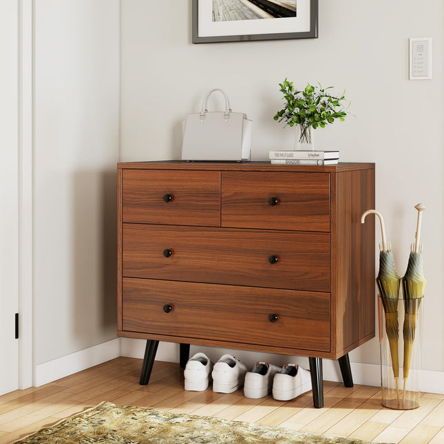 Dreamade 4-Drawers Dresser for Bedroom | Wide Wooden Chest Drawers with Anti-Toppling Devices
