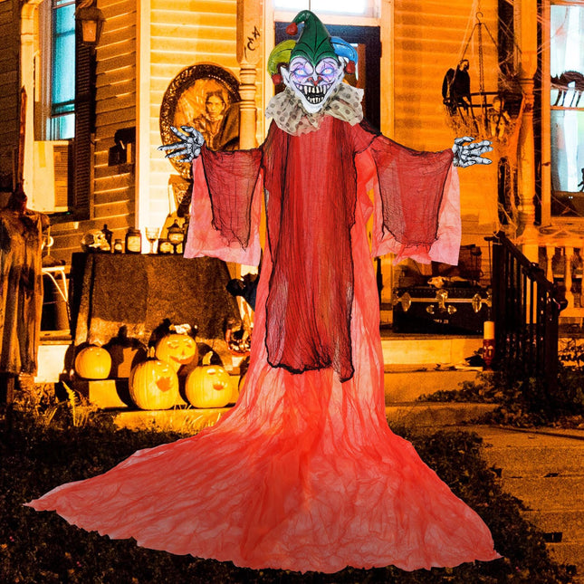 Dreamade Hanging Halloween Decoration, 13.1 Ft Hanging Clown with Colorful Eyes & Adjustable Arms