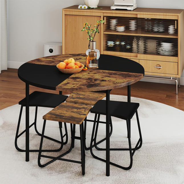Dreamade 5-Piece Dining Set 47" Round Kitchen Table and 4 Stools with Wooden Tabletop