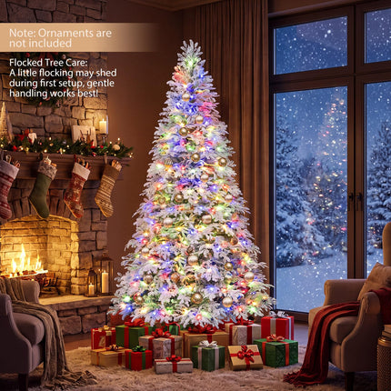 DREAMADE 6/7ft Pre-Lit Flocked Christmas Tree 513 Hinged PE Branch Tips