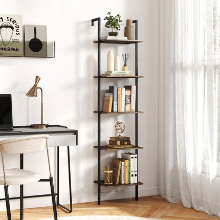 Dreamade 5 Tier Ladder Shelf Wall Mount Bookshelf with Anti-Tipping Kits & Metal Frame