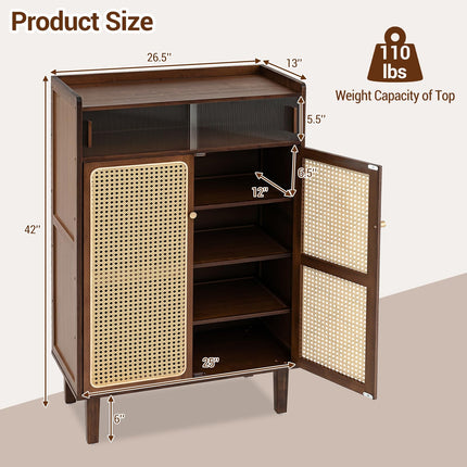Dreamade Bamboo Shoe Cabinet w/Woven Rattan Doors