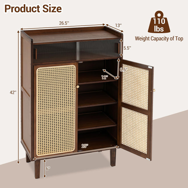Dreamade Bamboo Shoe Cabinet w/Woven Rattan Doors