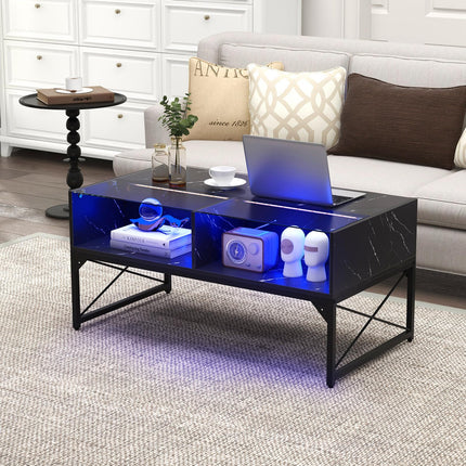 Dreamade LED Coffee Table, High Gloss Coffee Tables with 4 Storage Cubes