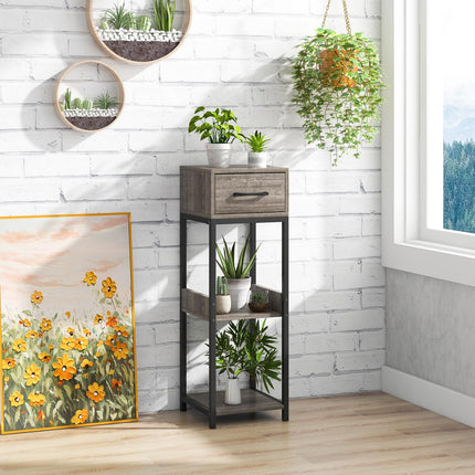 Dreamade 3 Tier Tall Plant Stand Indoor, 36 Inch Corner Plant Holder with Drawer & Metal Frame