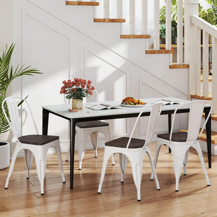 Dreamade Metal Dining Chairs Set of 4 Stackable Armless Kitchen Chairs w/Elm Wood Seat