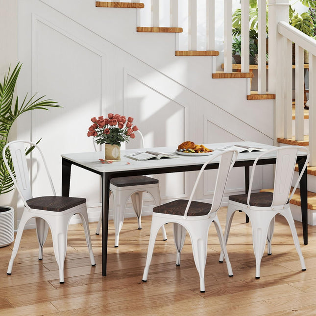 Dreamade Metal Dining Chairs Set of 4 Stackable Armless Kitchen Chairs w/Elm Wood Seat