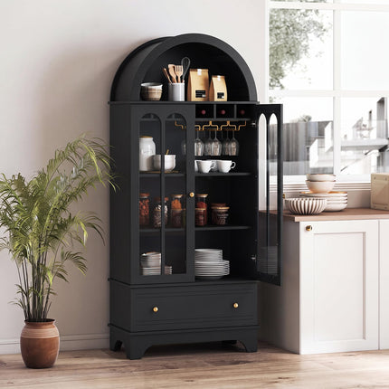 Dreamade 71.5" Arched Cabinet w/Tempered Glass Doors