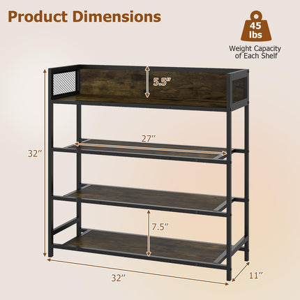 Dreamade 4-Tier Industrial Shoe Storage Organizer with Heavy Duty Metal Frame