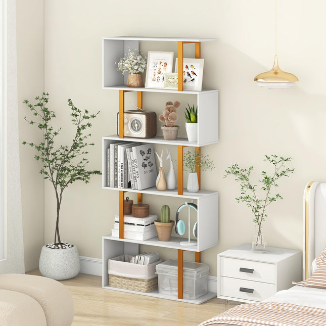 Dreamade 5-Tier Geometric Bookcase Freestanding Display Shelf Rack
