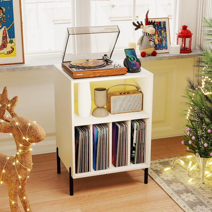 Dreamade Record Player Stand with LED Lights & Charging Station