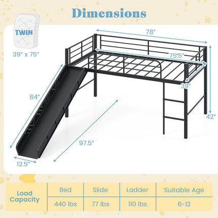 Dreamade Low Loft Bed with Slide