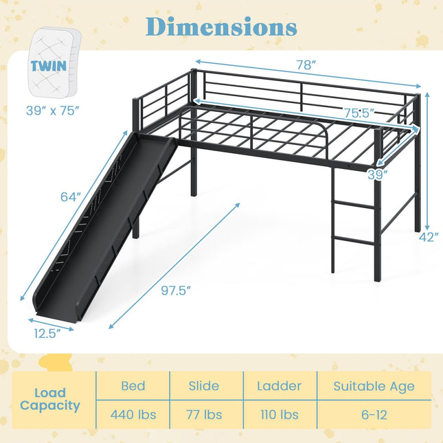 Dreamade Low Loft Bed with Slide