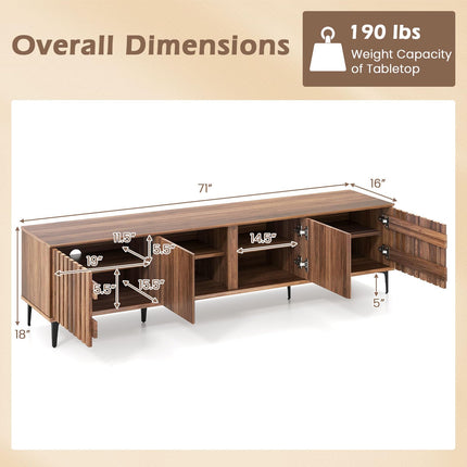 Dreamade 4-Door Slatted TV Stand for 80 Inches TVs for Living Room Bedroom