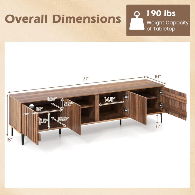 Dreamade 4-Door Slatted TV Stand for 80 Inches TVs for Living Room Bedroom