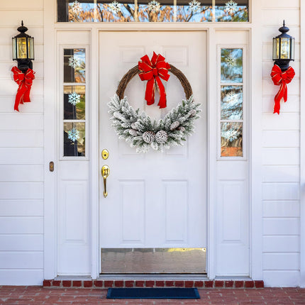 Dreamade 24” Pre-Lit Artificial Christmas Wreath, Snow Flocked Xmas Wreath with 35 Battery Operated Warm White LED Lights