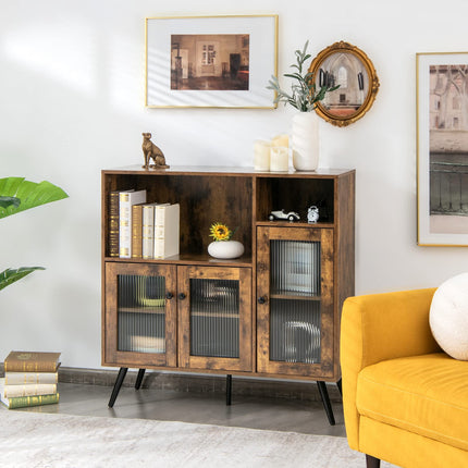 Dreamade Storage Cabinet, Industrial Buffet Sideboard with Storage, 3 Door Wood Cupboard, 2 Creadenzas 2 Shelves