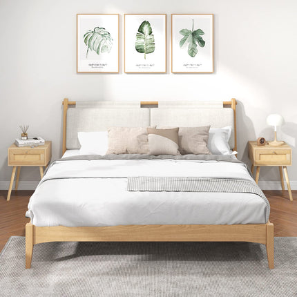 Dreamade Boho Rattan Nightstand Set of 2 - Bedside Table with Hand-Woven Rattan Decoration, Natural