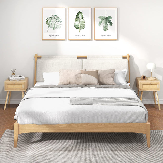 Dreamade Boho Rattan Nightstand Set of 2 - Bedside Table with Hand-Woven Rattan Decoration, Natural