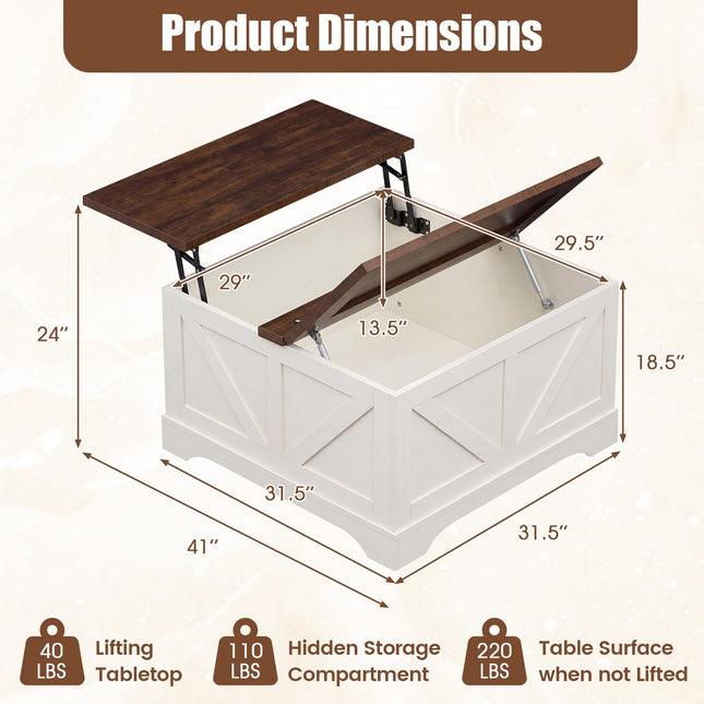 Dreamade 31.5" Square Farmhouse Lift Top Coffee Table with Storage