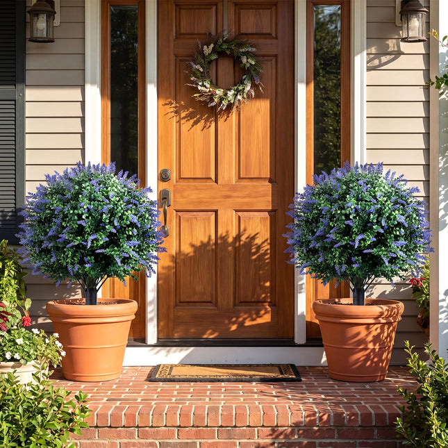Dreamade 2 Pack Artificial Lavender Boxwood Topiary Ball Trees 27.5" Faux Floral Shrubs