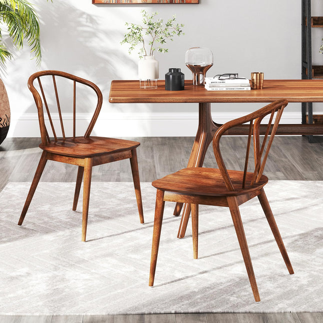 Dreamade Wooden Dining Chairs Set of 2/4, Windsor Kitchen Chairs w/High Spindle Back & Rubber Wood Legs