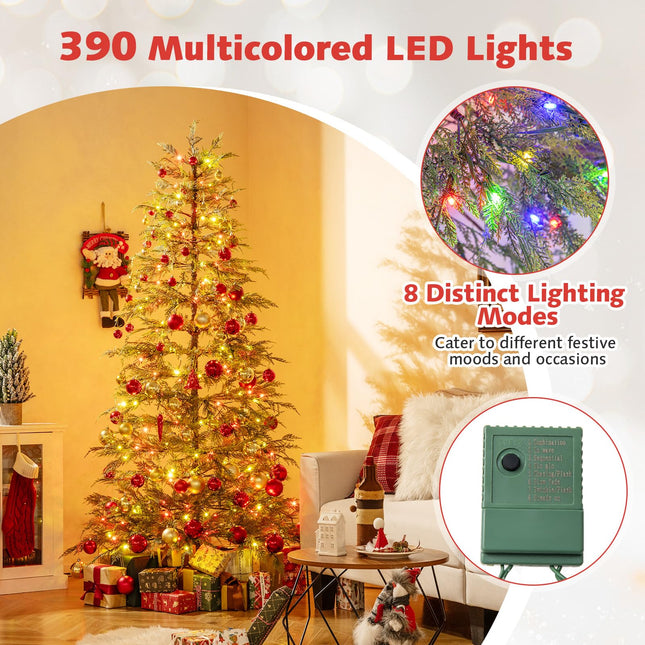 Dreamade 6.5FT / 7.5FT Pre-Lit Hinged Sparse Xmas Fir Tree with Multicolored LED Lights