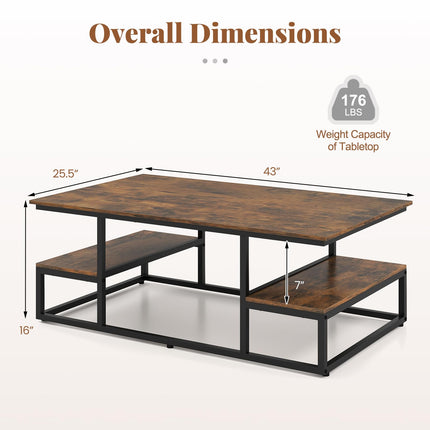 Dreamade 43" Rectangular Modern Coffee Table with Storage & Open Shelves
