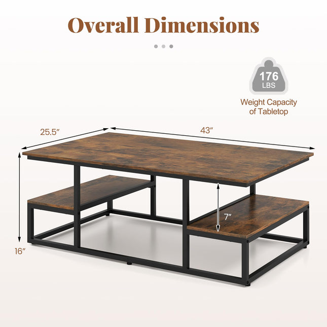 Dreamade 43" Rectangular Modern Coffee Table with Storage & Open Shelves