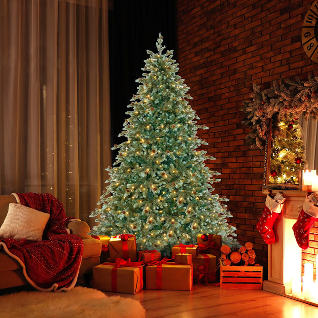 Dreamade 7ft Pre-Lit Artificial Christmas Tree, Hinged Full Xmas Pine Tree with 340 Warm White LED Lights