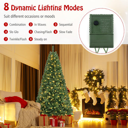 Dreamade 8ft Pre-Lit Christmas Tree, Artificial Hinged Xmas Tree with 400 Warm White LED Lights